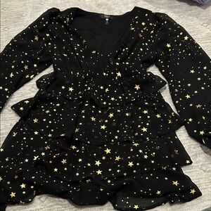 Aqua Black and Gold Starry Kids Dress